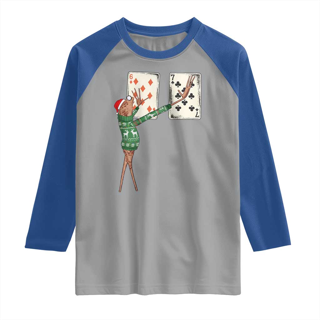 67 Marcus The Worm Poker Game Christmas Raglan Shirt Funny Six Seven Meme Playing Cards Holiday Vibe - Wonder Print Shop