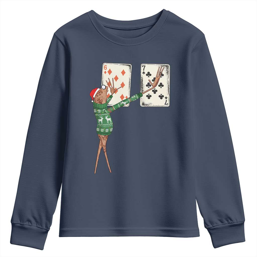 67 Marcus The Worm Poker Game Christmas Youth Sweatshirt Funny Six Seven Meme Playing Cards Holiday Vibe - Wonder Print Shop