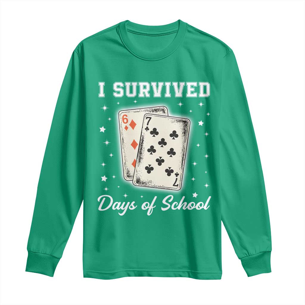 I Survived 67 Days Of School Long Sleeve Shirt Playing Cards Meme - Wonder Print Shop