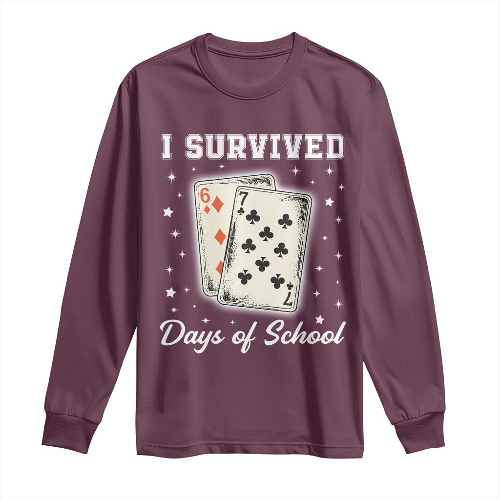 I Survived 67 Days Of School Long Sleeve Shirt Playing Cards Meme - Wonder Print Shop