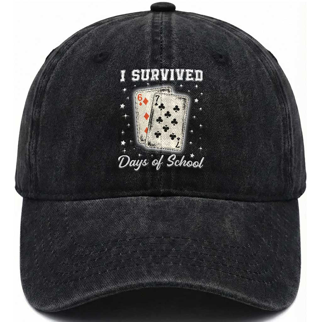 I Survived 67 Days Of School Washed Cotton Baseball Cap Playing Cards Meme