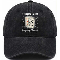 I Survived 67 Days Of School Washed Cotton Baseball Cap Playing Cards Meme