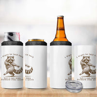 Funny Raccoon Sarcastic 4 in 1 Can Cooler Tumbler I Might Be Laid Back But I Can Lean Forward Real Quick