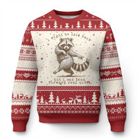 Funny Raccoon Sarcastic Ugly Christmas Sweater I Might Be Laid Back But I Can Lean Forward Real Quick
