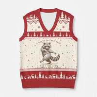 Funny Raccoon Sarcastic V-Neck Knit Sweater Vest I Might Be Laid Back But I Can Lean Forward Real Quick