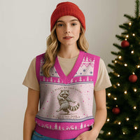 Funny Raccoon Sarcastic V-Neck Knit Sweater Vest I Might Be Laid Back But I Can Lean Forward Real Quick