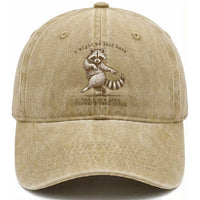 Funny Raccoon Sarcastic Washed Cotton Baseball Cap I Might Be Laid Back But I Can Lean Forward Real Quick