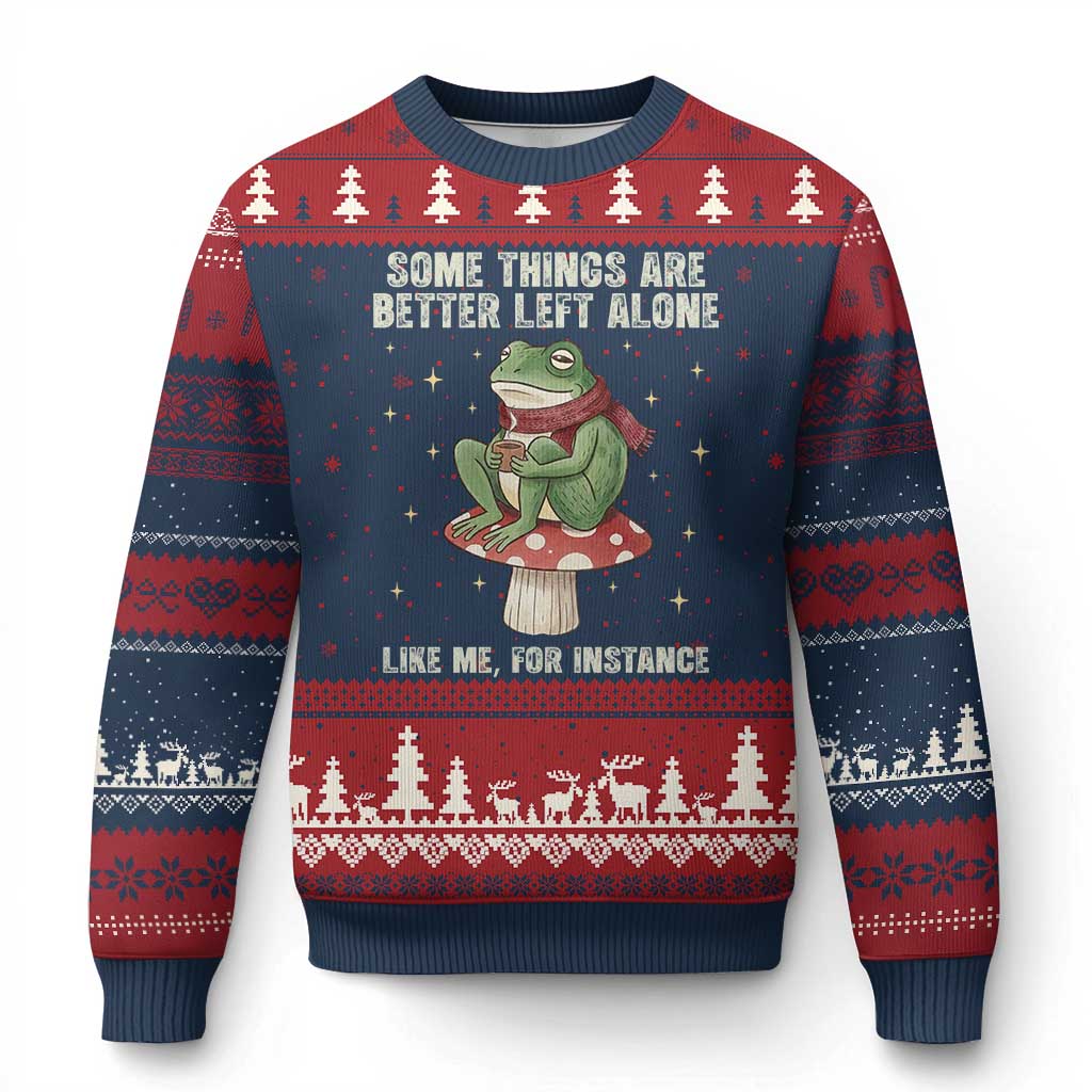 Funny Frog Sarcastic Ugly Christmas Sweater Some Things Are Better Left Alone