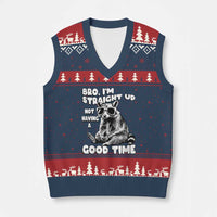 Funny Raccon Sarcastic V-Neck Knit Sweater Vest Bro I Am Straight Up Not Even Having A Good Time