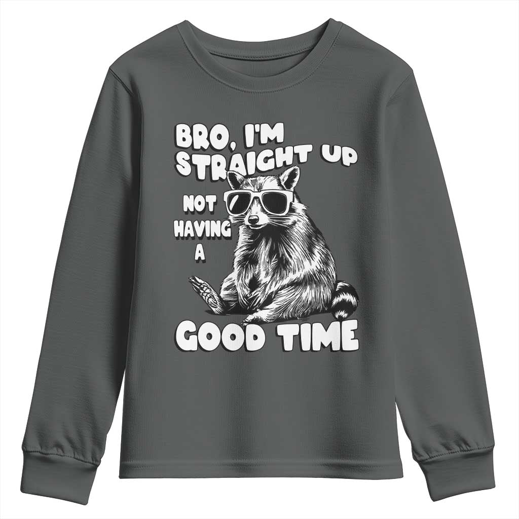 Funny Raccon Sarcastic Youth Sweatshirt Bro I Am Straight Up Not Even Having A Good Time