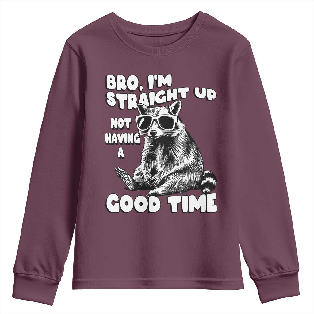 Funny Raccon Sarcastic Youth Sweatshirt Bro I Am Straight Up Not Even Having A Good Time