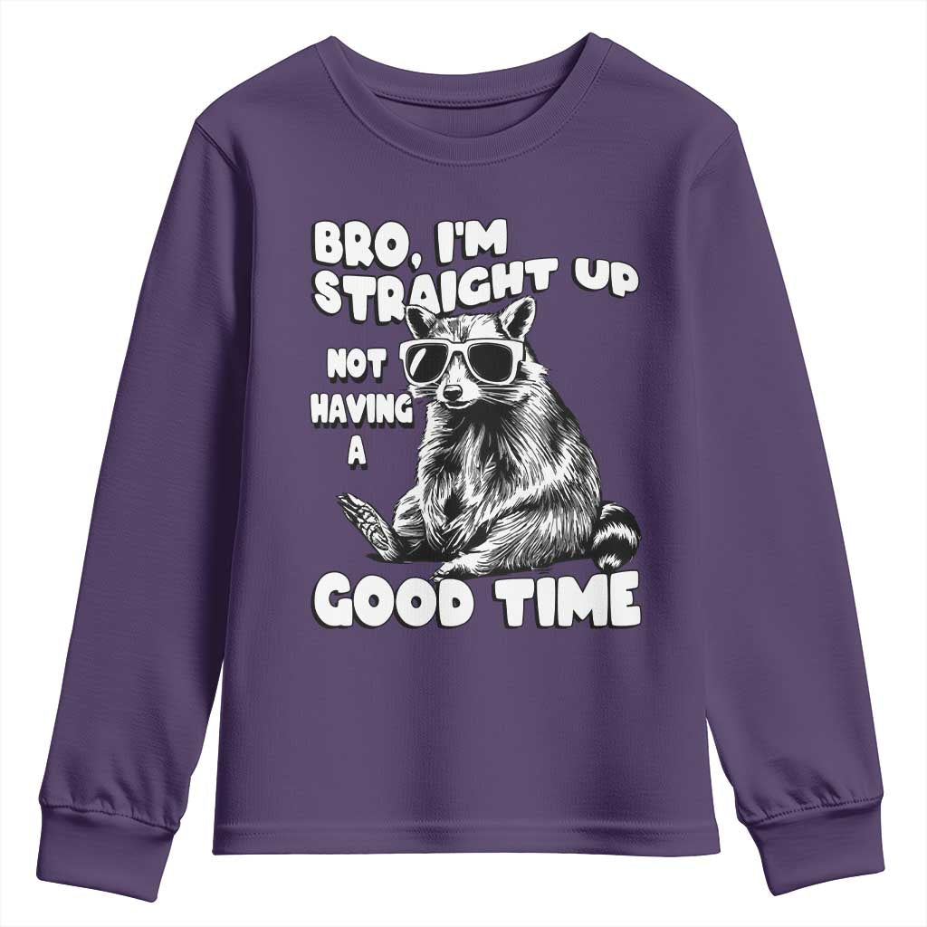 Funny Raccon Sarcastic Youth Sweatshirt Bro I Am Straight Up Not Even Having A Good Time