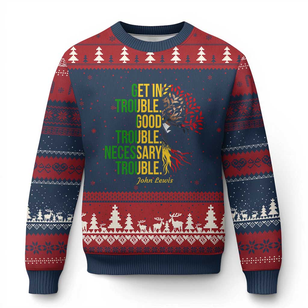 John Lewis Quote Civil Rights Ugly Christmas Sweater Get in Good Necessary Trouble