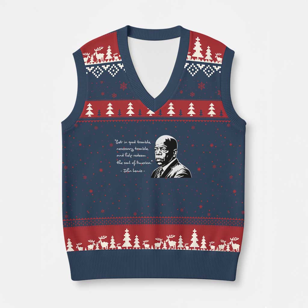 John Lewis Quote V-Neck Knit Sweater Vest Black History Good Trouble