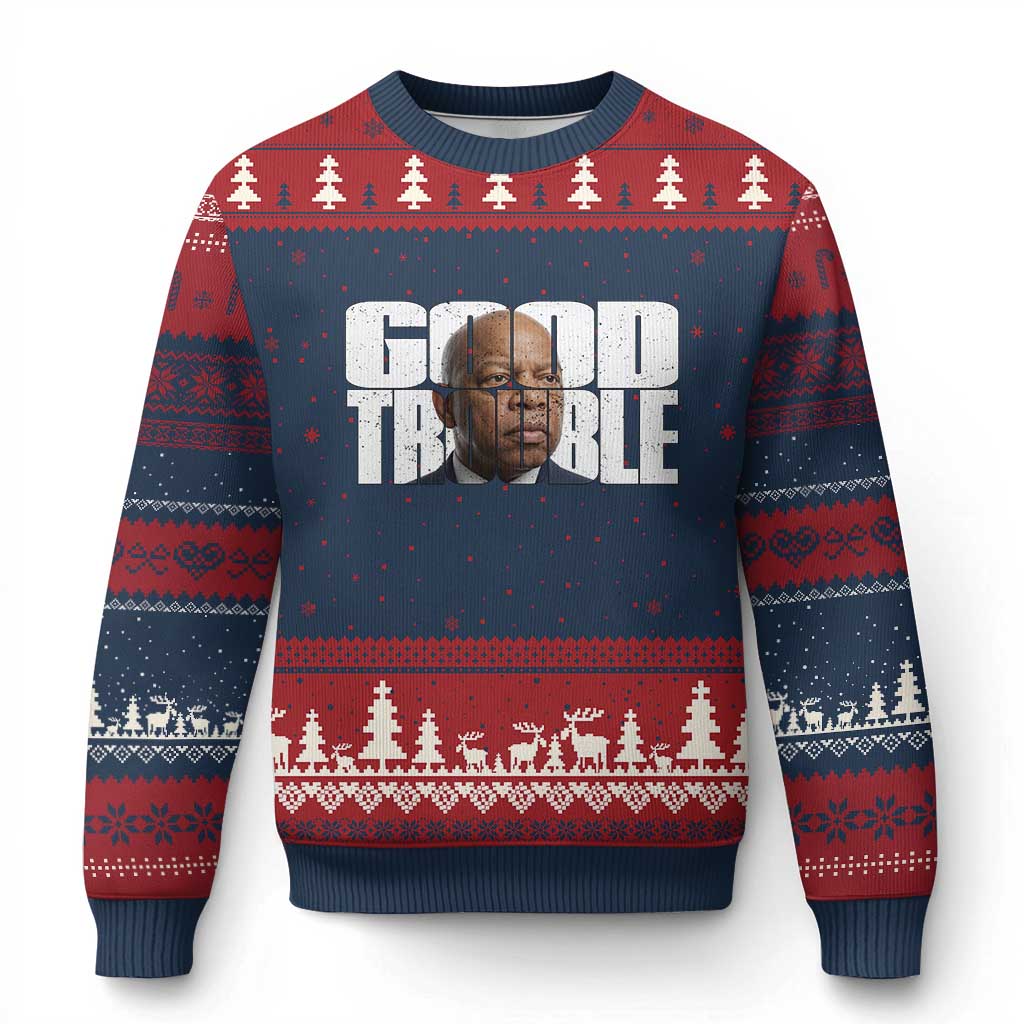 John Lewis Quote Affrican American Ugly Christmas Sweater Black History Good Trouble