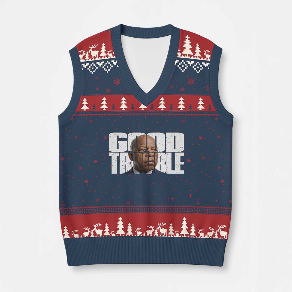 John Lewis Quote Affrican American V-Neck Knit Sweater Vest Black History Good Trouble