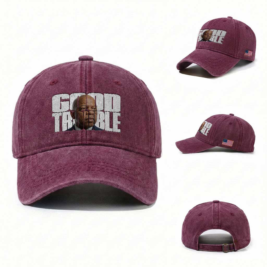 John Lewis Quote Affrican American Washed Cotton Baseball Cap Black History Good Trouble