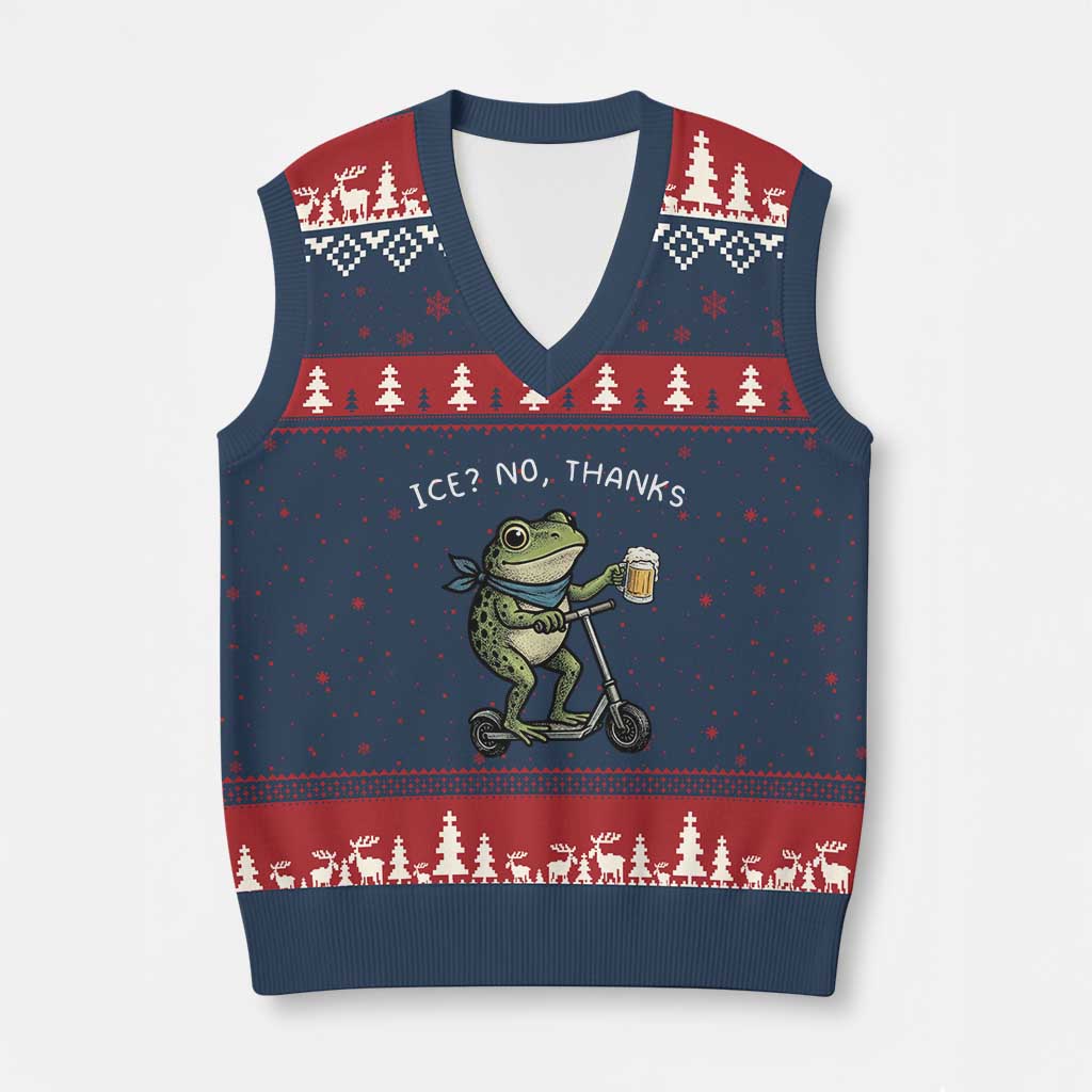 Funny Frog Anti ICE Political Protest V-Neck Knit Sweater Vest Ice? No Thanks
