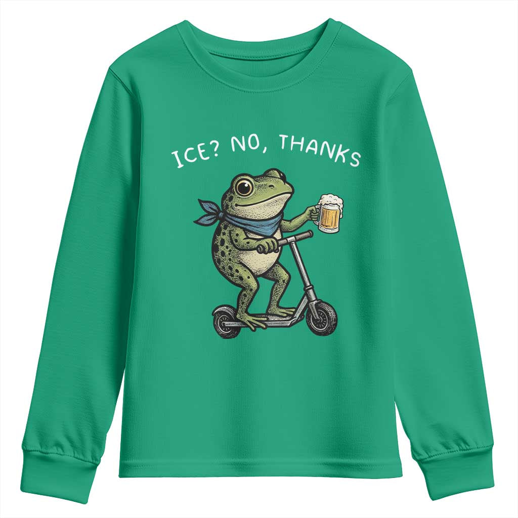 Funny Frog Anti ICE Political Protest Youth Sweatshirt Ice? No Thanks