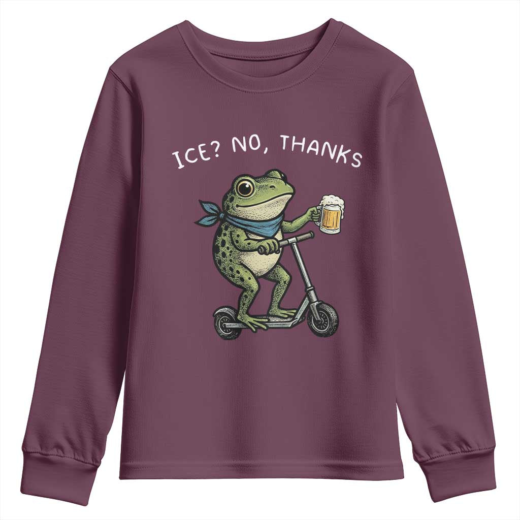 Funny Frog Anti ICE Political Protest Youth Sweatshirt Ice? No Thanks