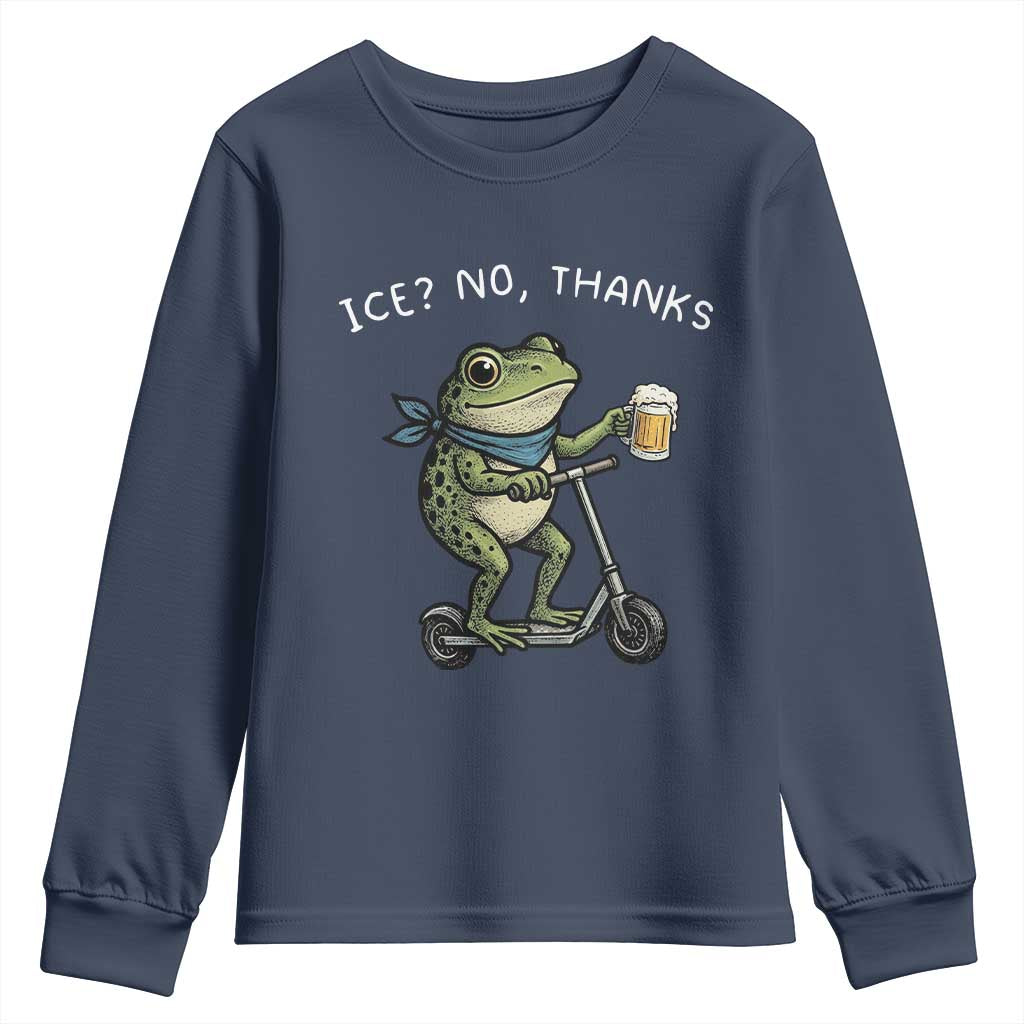 Funny Frog Anti ICE Political Protest Youth Sweatshirt Ice? No Thanks
