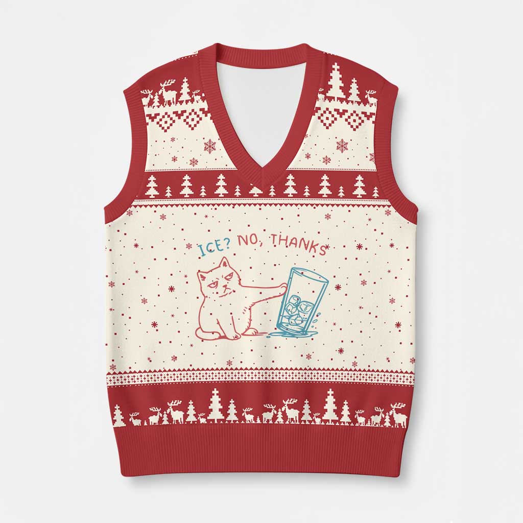 Funny Cat Anti ICE Political Protest V-Neck Knit Sweater Vest Ice? No Thanks