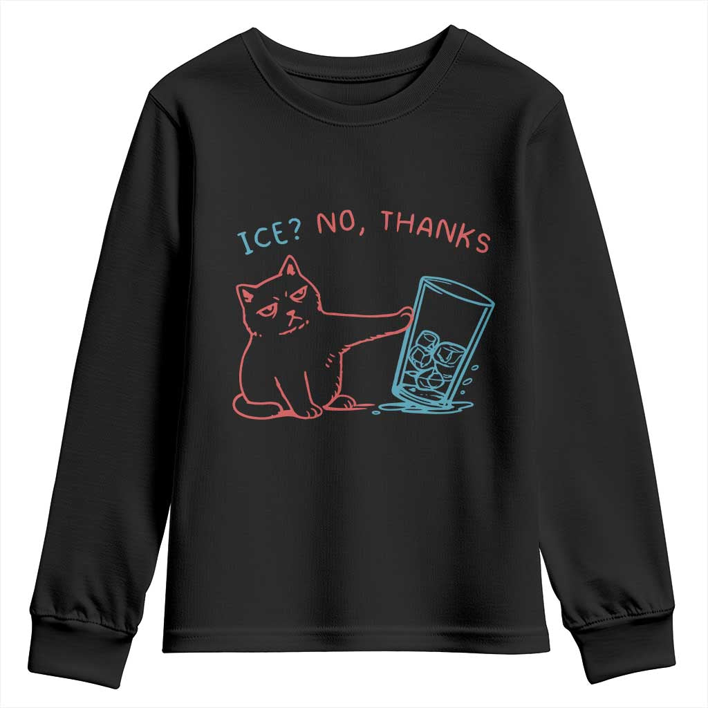 Funny Cat Anti ICE Political Protest Youth Sweatshirt Ice? No Thanks