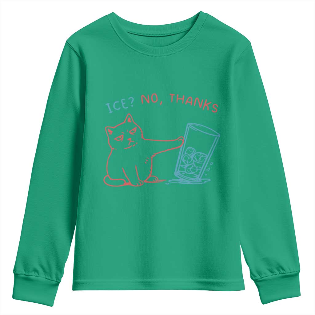 Funny Cat Anti ICE Political Protest Youth Sweatshirt Ice? No Thanks