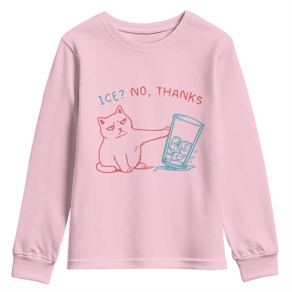 Funny Cat Anti ICE Political Protest Youth Sweatshirt Ice? No Thanks