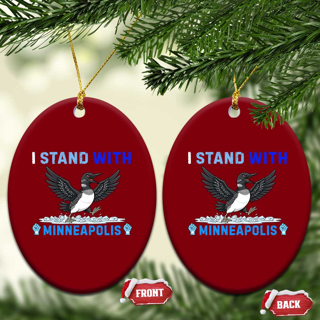 I Stand With Minneapolis Ceramic Ornament Loon Minnesota Resist Anti ICE Immigration Protest