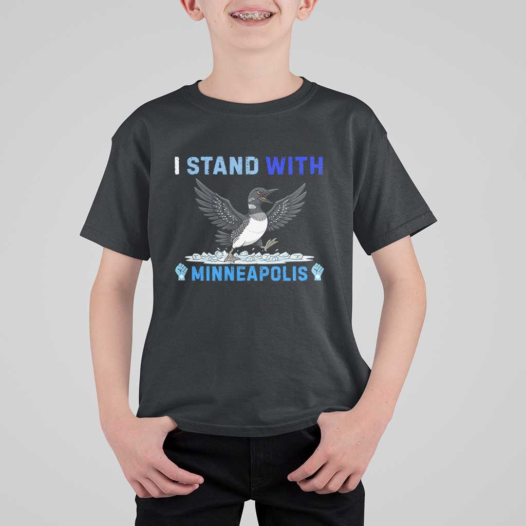 I Stand With Minneapolis T Shirt For Kid Loon Minnesota Resist Anti ICE Immigration Protest
