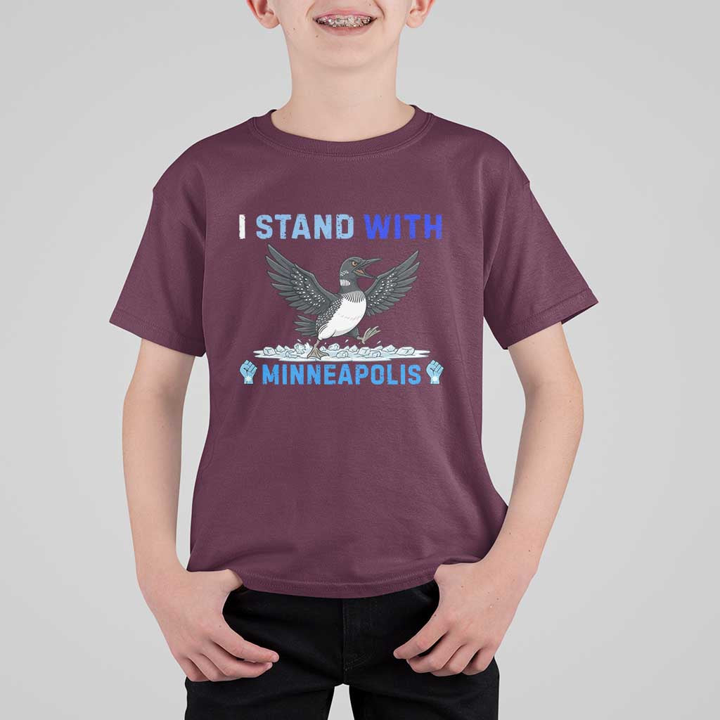 I Stand With Minneapolis T Shirt For Kid Loon Minnesota Resist Anti ICE Immigration Protest