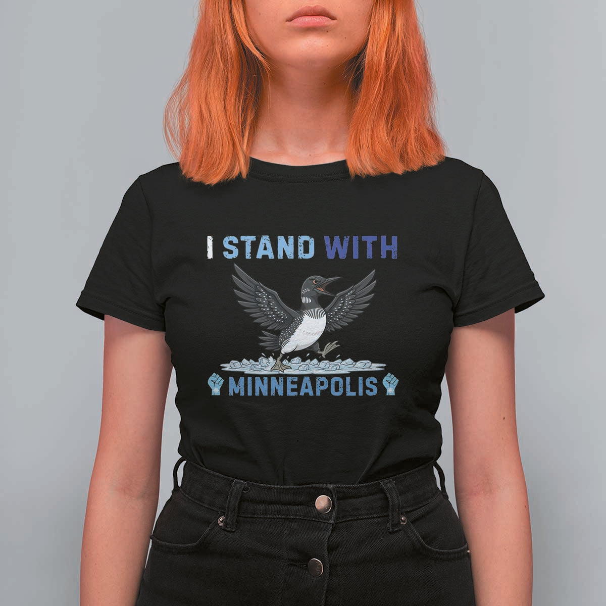 I Stand With Minneapolis T Shirt For Women Loon Minnesota Resist Anti ICE Immigration Protest