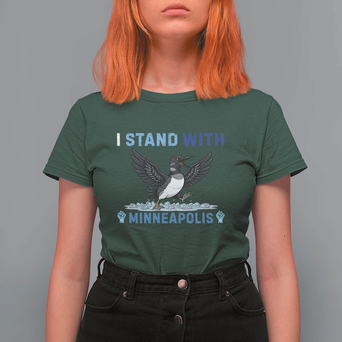 I Stand With Minneapolis T Shirt For Women Loon Minnesota Resist Anti ICE Immigration Protest