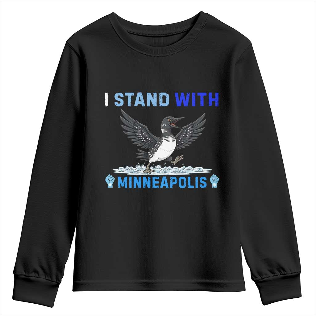 I Stand With Minneapolis Youth Sweatshirt Loon Minnesota Resist Anti ICE Immigration Protest