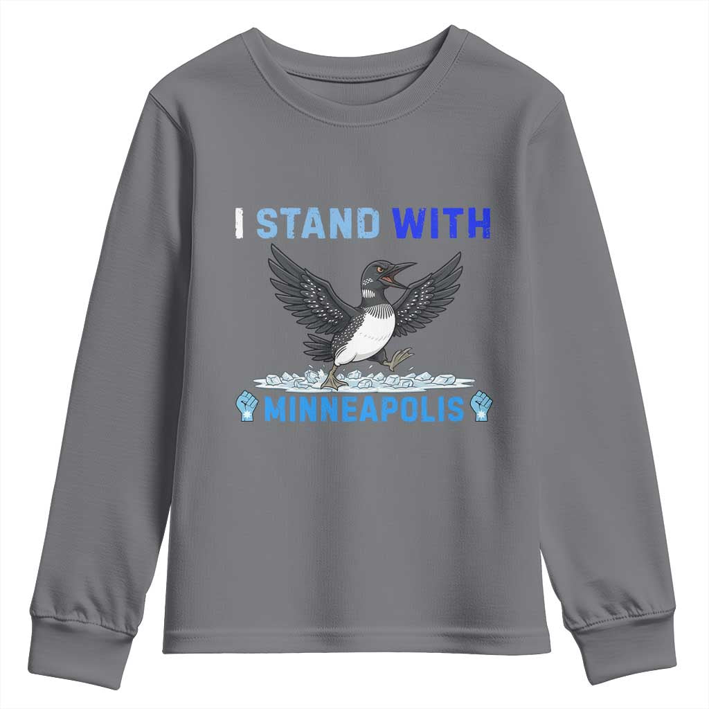 I Stand With Minneapolis Youth Sweatshirt Loon Minnesota Resist Anti ICE Immigration Protest