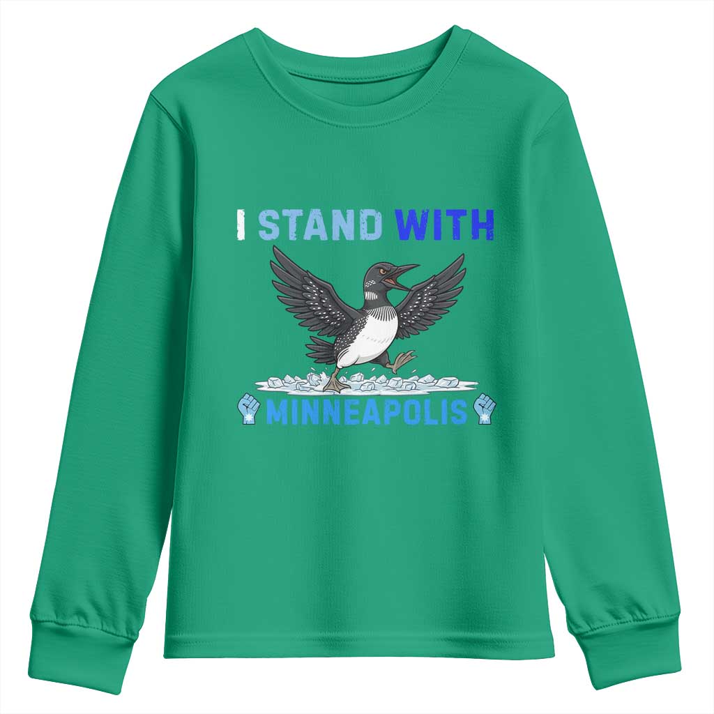 I Stand With Minneapolis Youth Sweatshirt Loon Minnesota Resist Anti ICE Immigration Protest