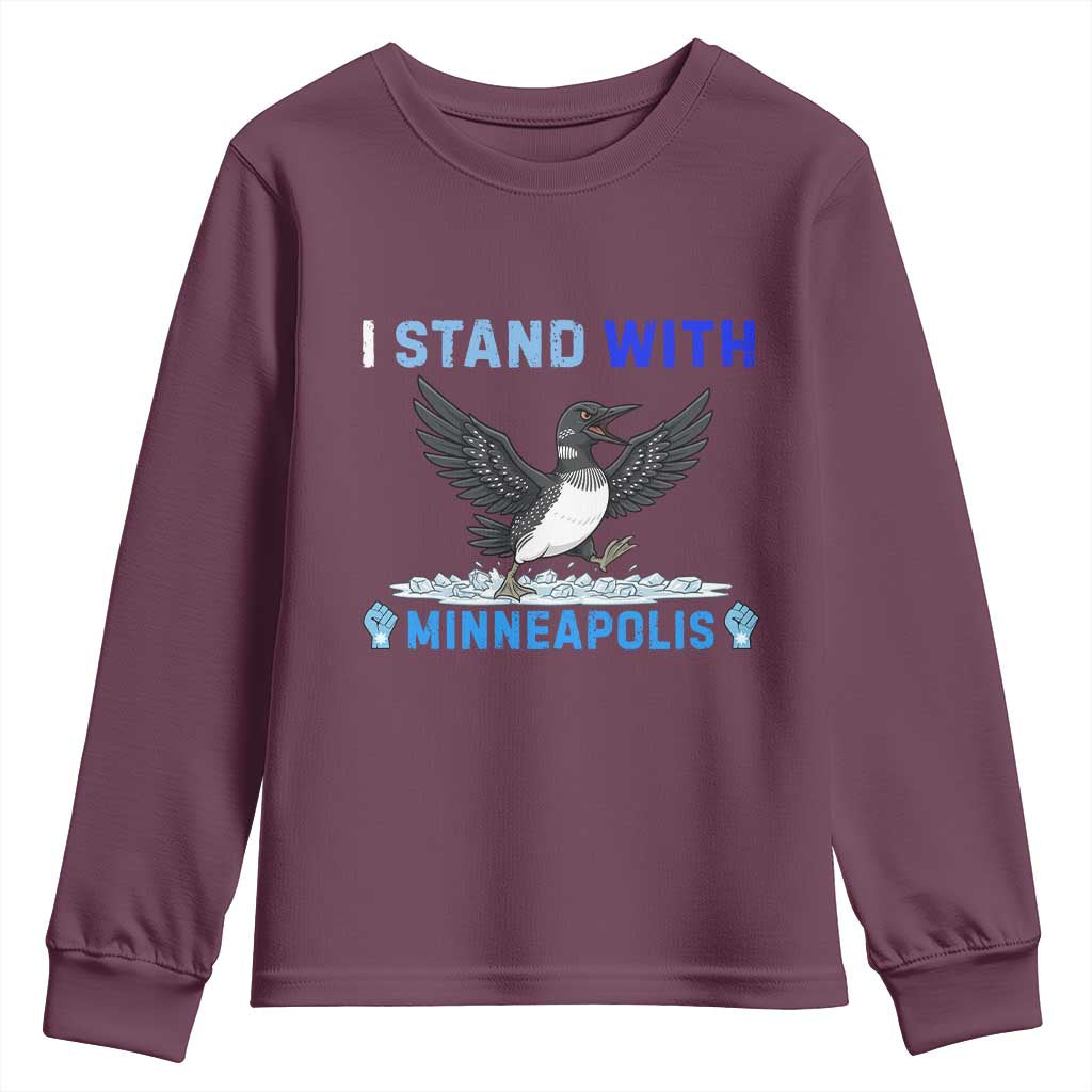 I Stand With Minneapolis Youth Sweatshirt Loon Minnesota Resist Anti ICE Immigration Protest