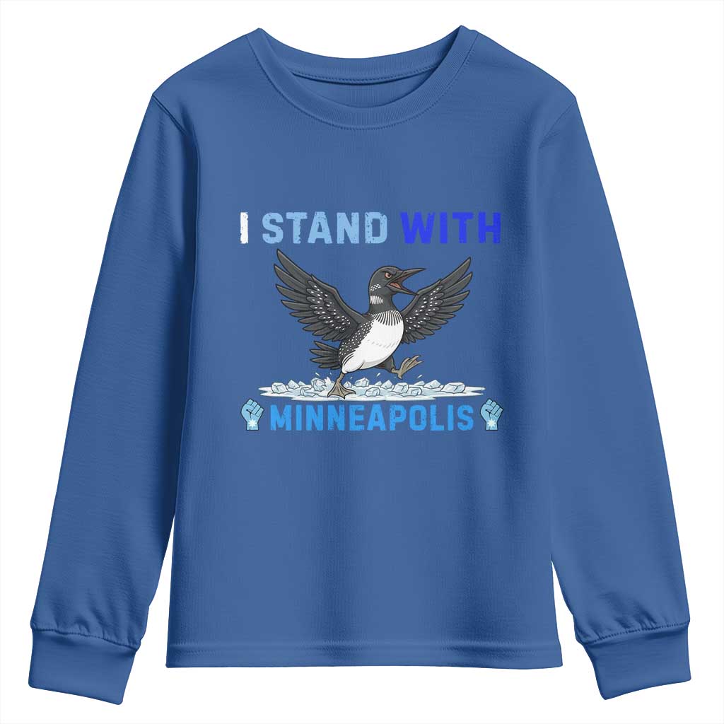 I Stand With Minneapolis Youth Sweatshirt Loon Minnesota Resist Anti ICE Immigration Protest