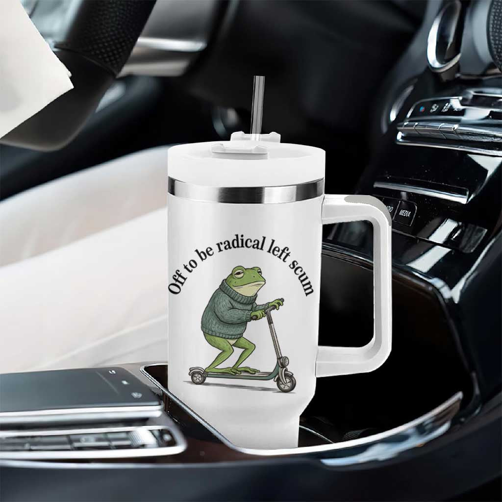 Funny Frog Anti ICE Political Protest Tumbler With Handle Off To Be Radical Left Scum