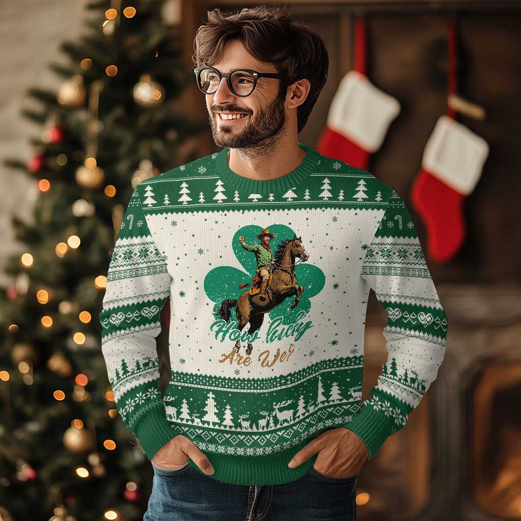 How Lucky Are We Ugly Christmas Sweater Cowboy Western Irish St Patrick's Day