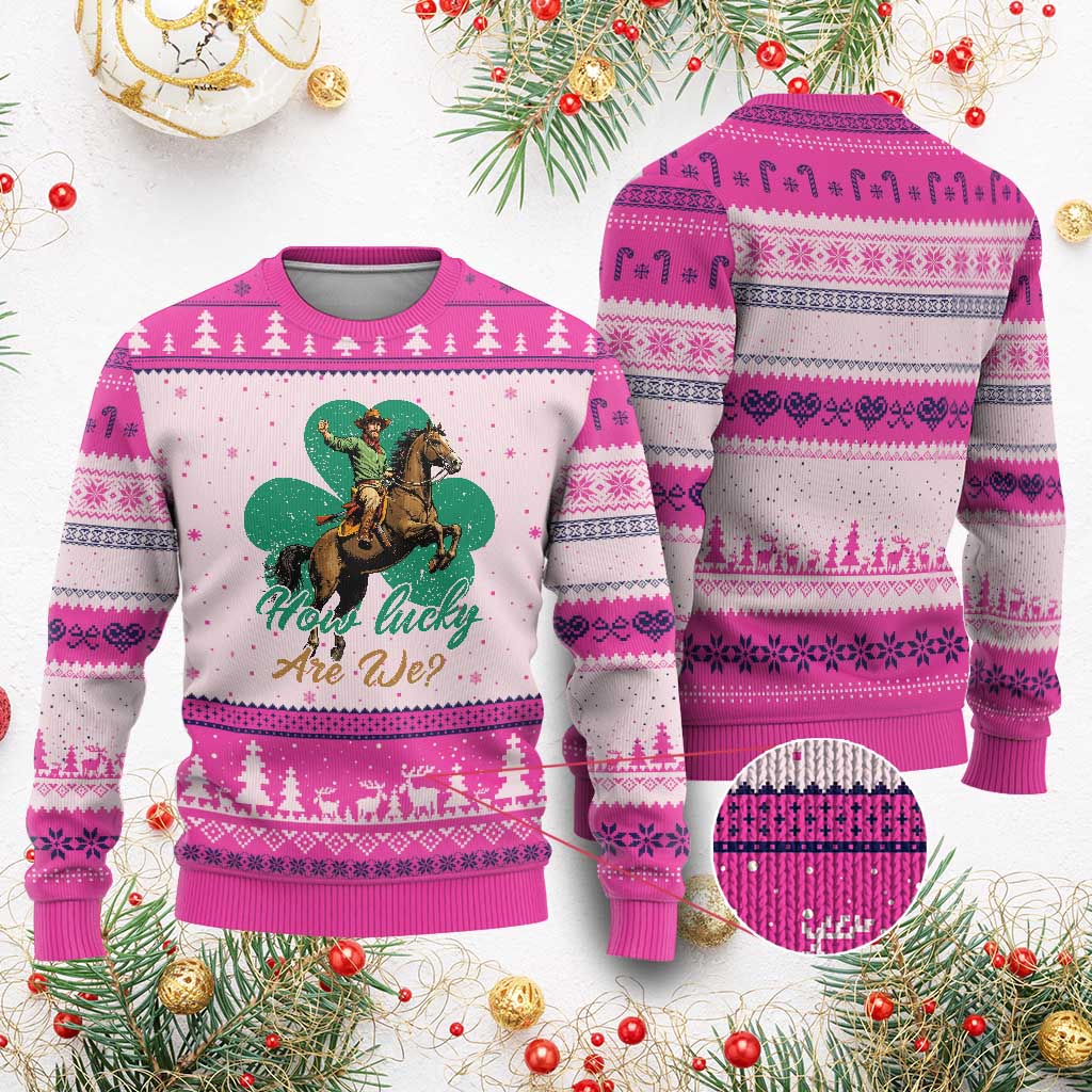 How Lucky Are We Ugly Christmas Sweater Cowboy Western Irish St Patrick's Day