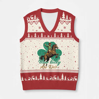 How Lucky Are We V-Neck Knit Sweater Vest Cowboy Western Irish St Patrick's Day