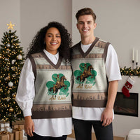 How Lucky Are We V-Neck Knit Sweater Vest Cowboy Western Irish St Patrick's Day