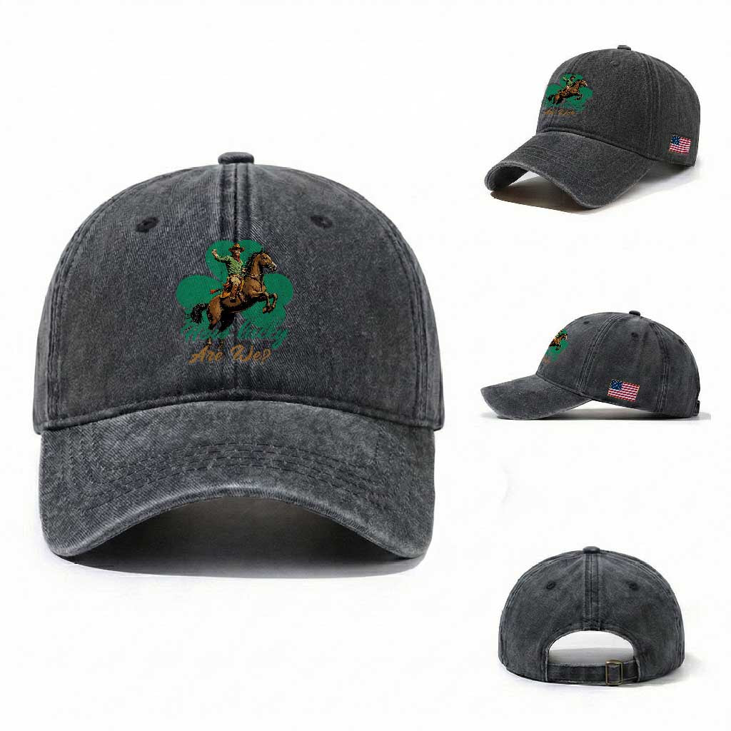 How Lucky Are We Washed Cotton Baseball Cap Cowboy Western Irish St Patrick's Day