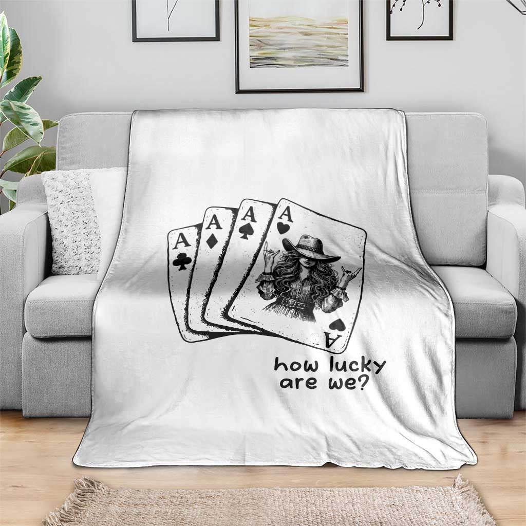 How Lucky Are We Throw Blanket Funny Western Cowgirl Rodeo Playing Card