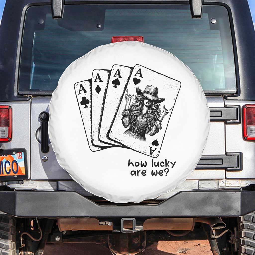 How Lucky Are We Spare Tire Cover Funny Western Cowgirl Rodeo Playing Card