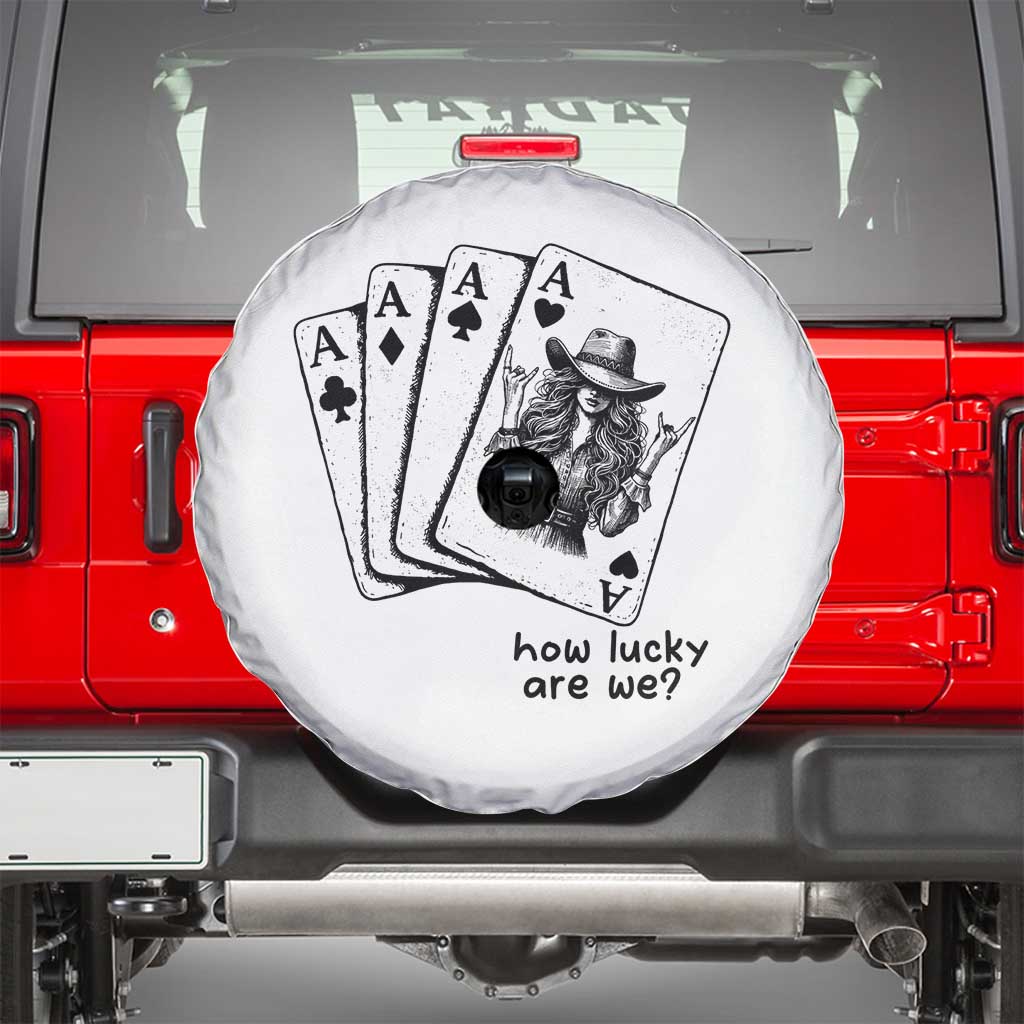 How Lucky Are We Spare Tire Cover Funny Western Cowgirl Rodeo Playing Card