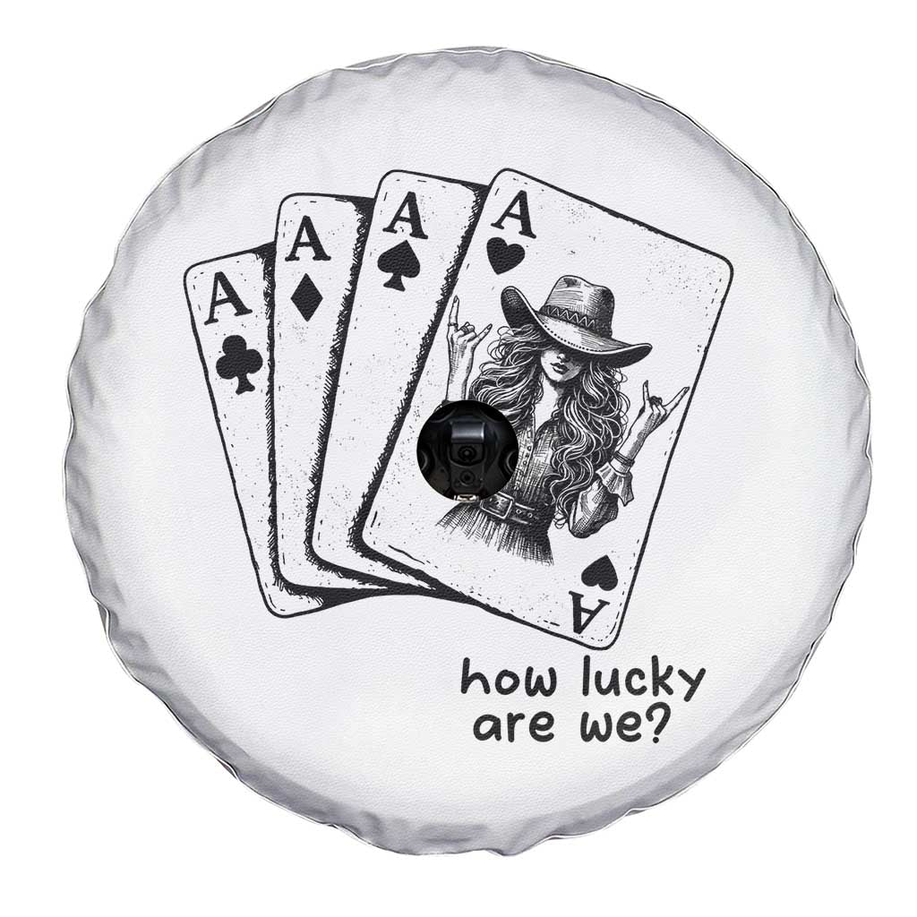 How Lucky Are We Spare Tire Cover Funny Western Cowgirl Rodeo Playing Card