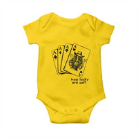 How Lucky Are We Baby Onesie Funny Western Cowgirl Rodeo Playing Card